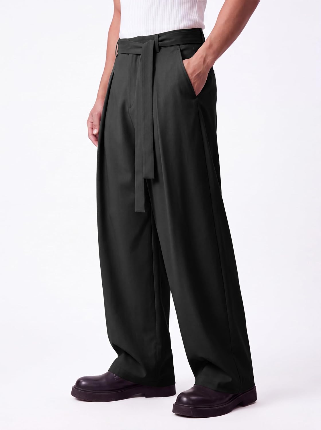Runcati Mens Baggy Dress Pants Wide Leg Casual Lightweight Slacks with Belt