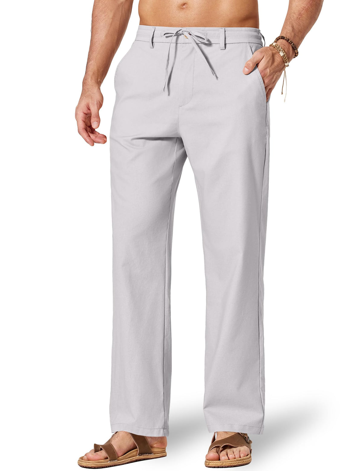 COOFANDY Men's Cotton Linen Pants [Relaxed Fit ] Casual Drawstring Dress Pants Beach Summer Lightweight Trousers