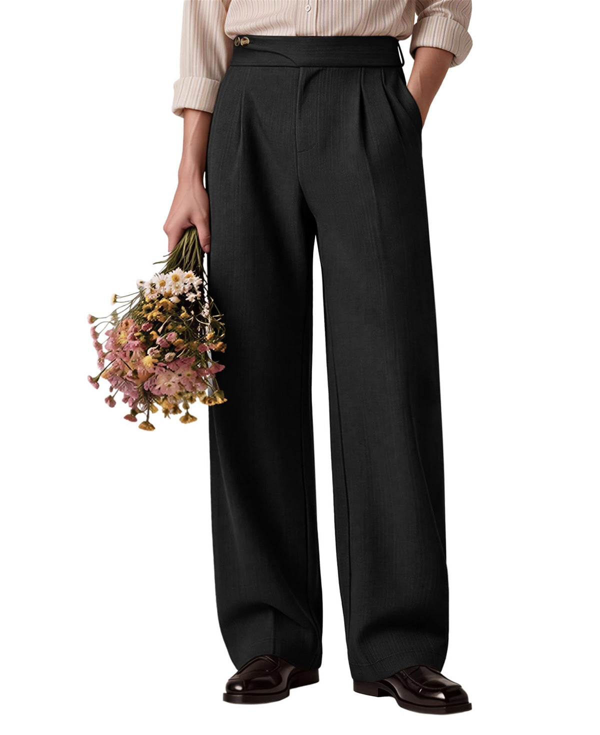 Susclude Mens Baggy Dress Pants Old Money Vintage Pleated Wide Leg Pants Summer Casual Slacks Relaxed Fit Trousers