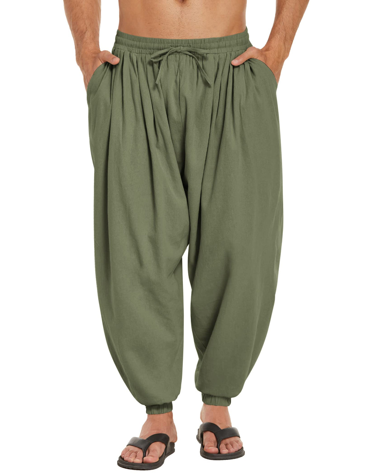 COOFANDY Men Hippie Harem Pants Baggy Linen Cotton Boho Yoga Pants Summer Beach Pants Casual Drop Crotch Trouser