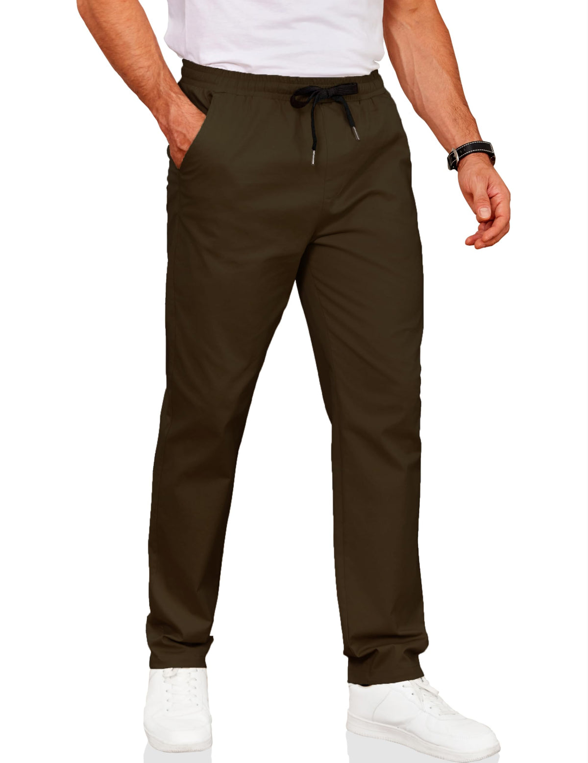 COOFANDY Men's Drawstring Casual Pants Cotton Twill Elastic Waist Chino Pants