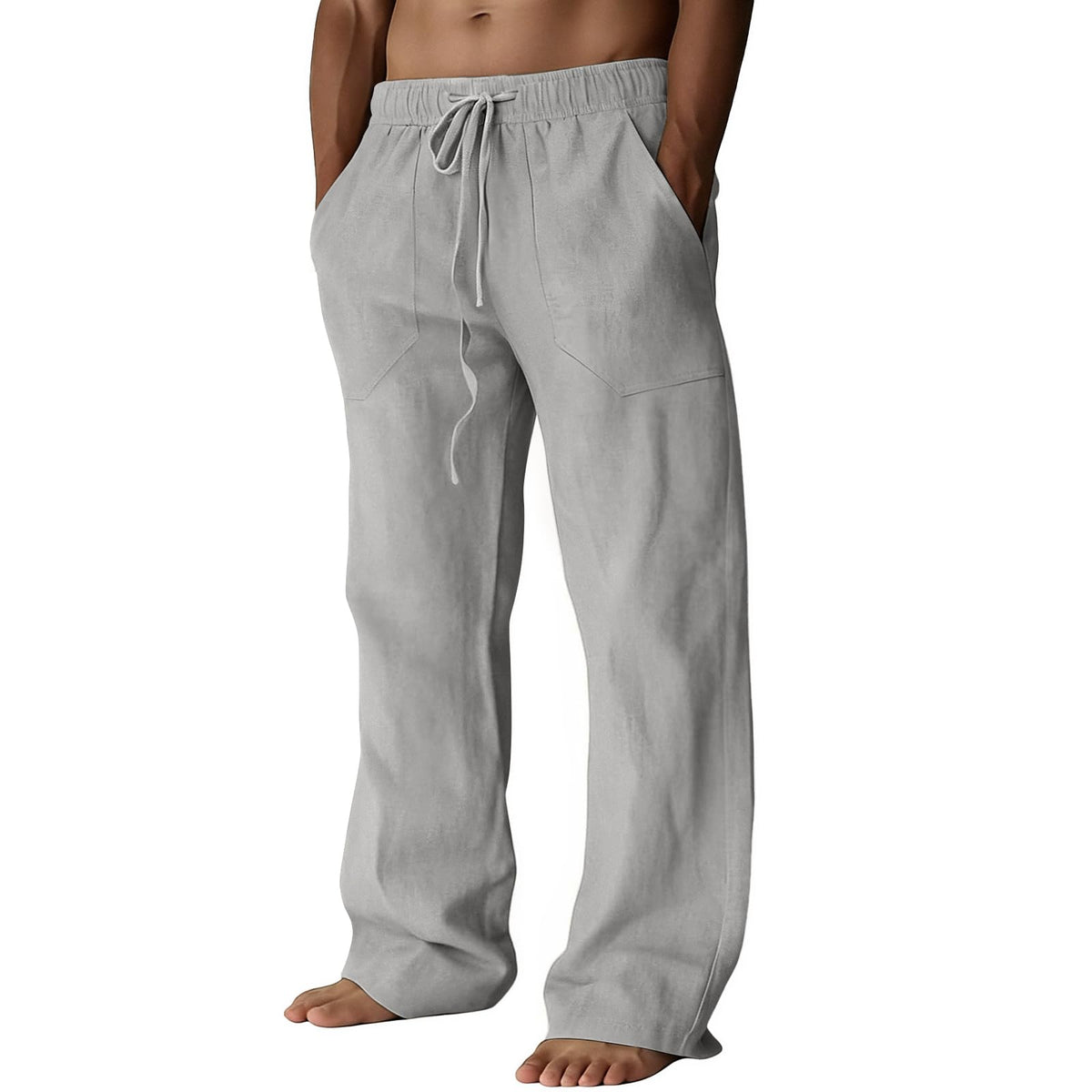 Puimentiua Cotton Linen Pants Men Casual Loose Fit Summer Beach Pants