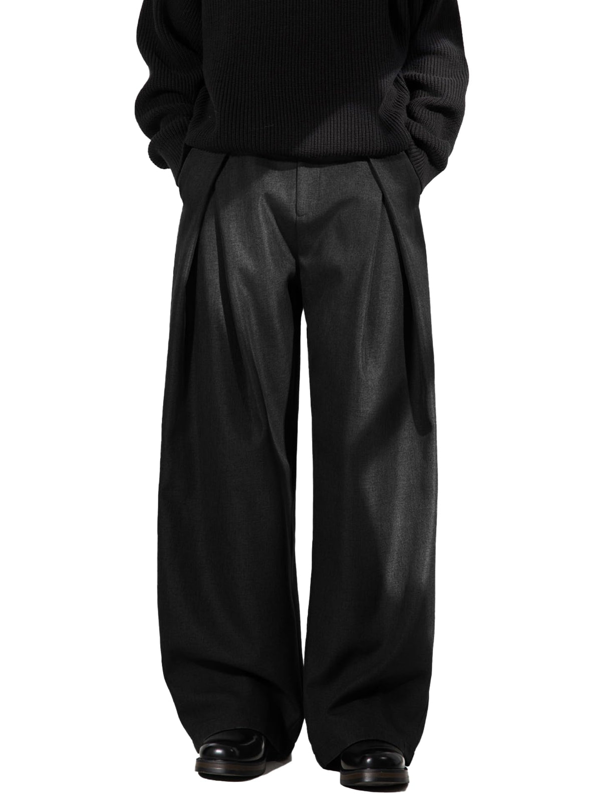 Mens Pleated Wide Leg Baggy Dress Pants Casual Elastic Waist Fall Long Trousers with Pockets