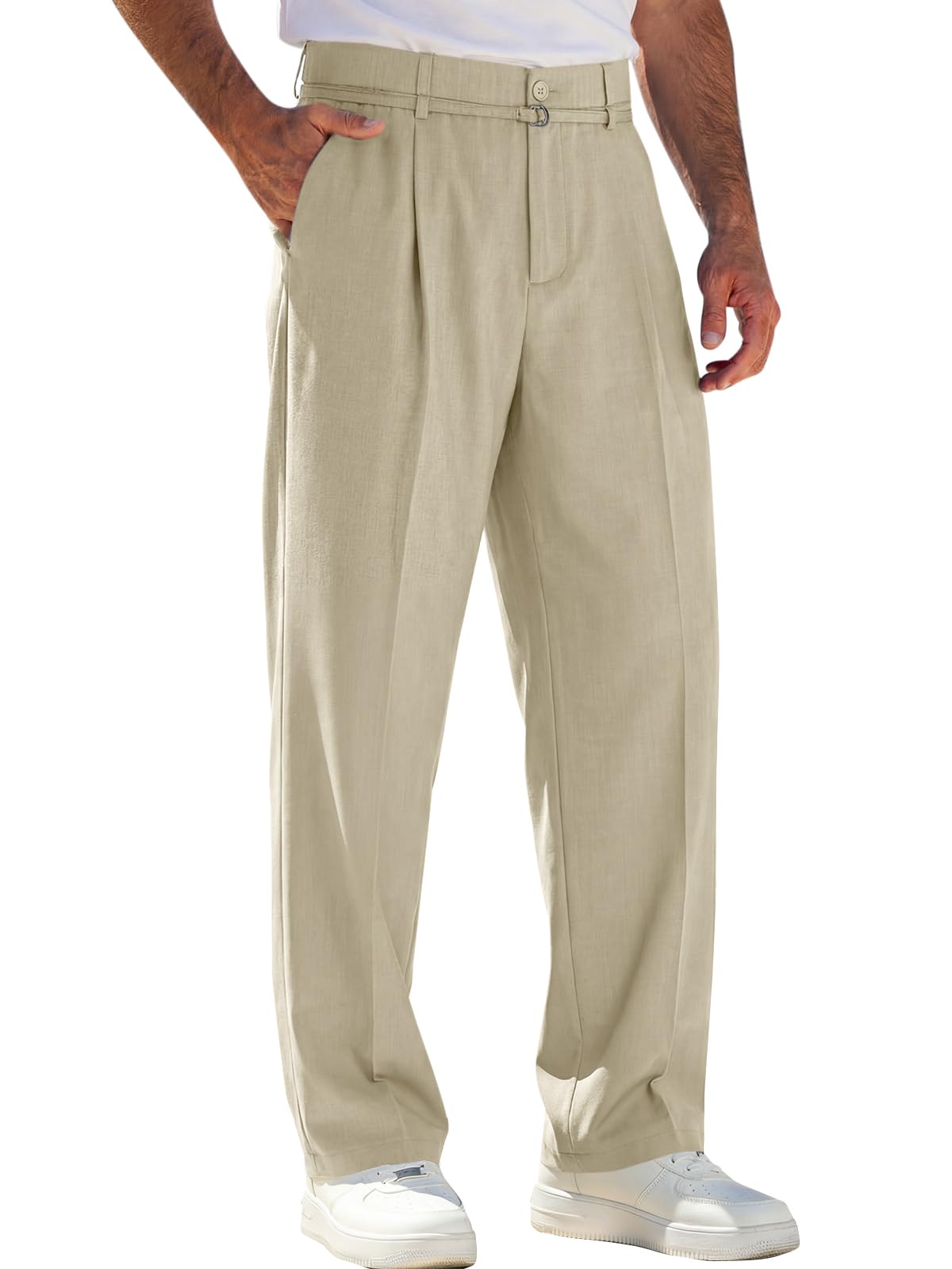 Runcati Mens Casual Dress Pants Elastic Waist Pleated Baggy Wide Leg Slacks