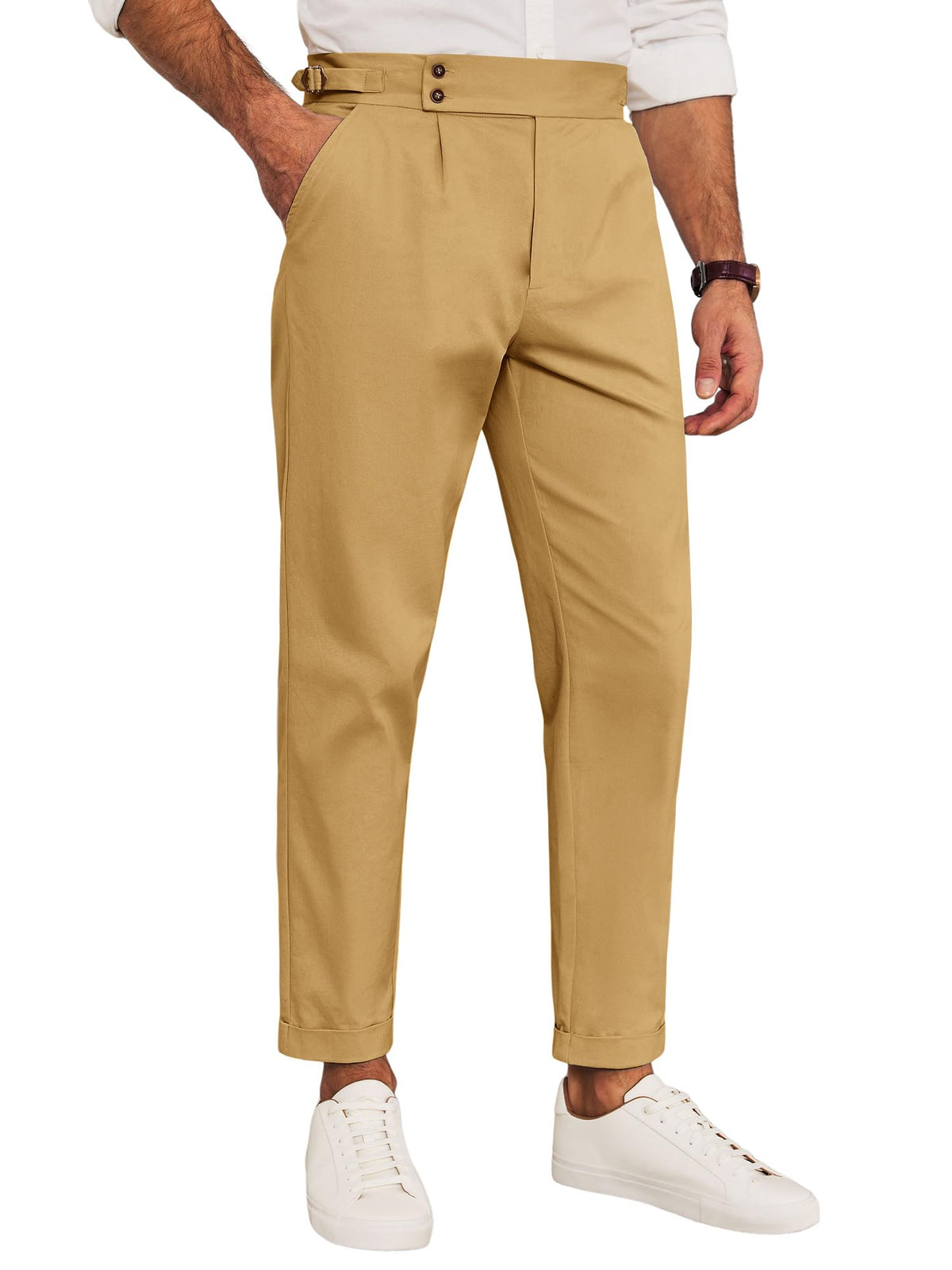 Runcati Mens Chinos Slim Fit Pleated Front Tapered Casual Dress Pants