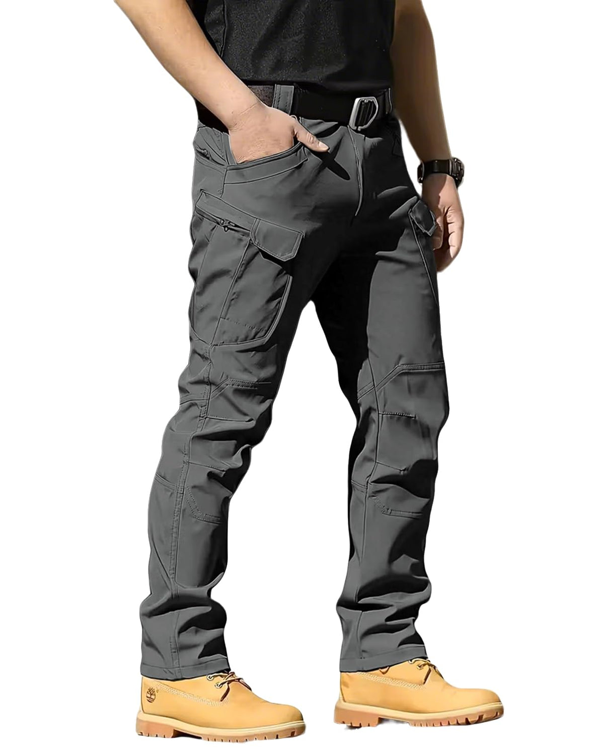 whox Men's Cargo Tactical Pants Work Hiking Trousers Waterproof Lightweight Elastic Waist for Travel with Pockets(No Belt)