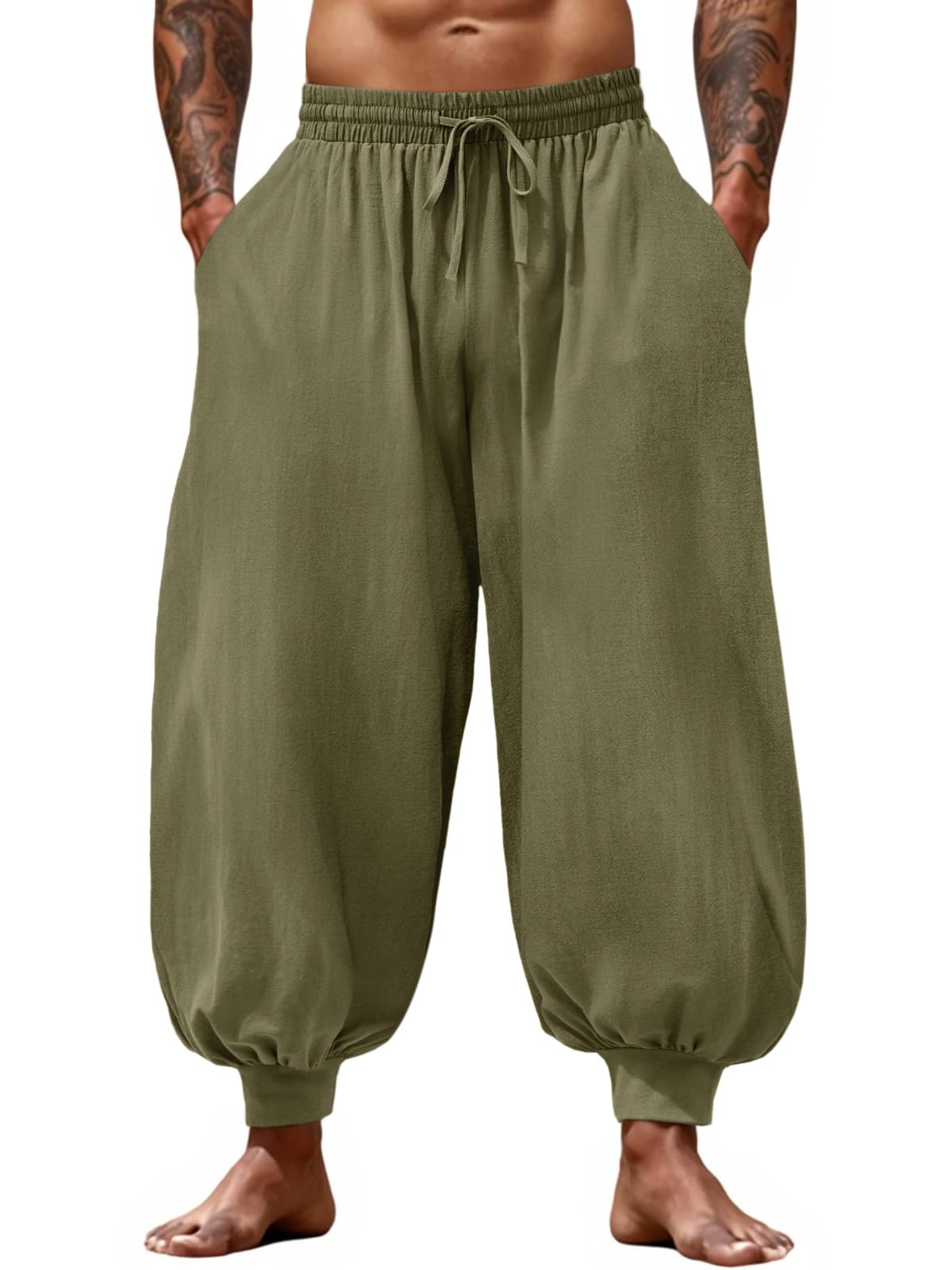Runcati Mens Harem Pants Casual Baggy Trousers Cotton Boho Pants