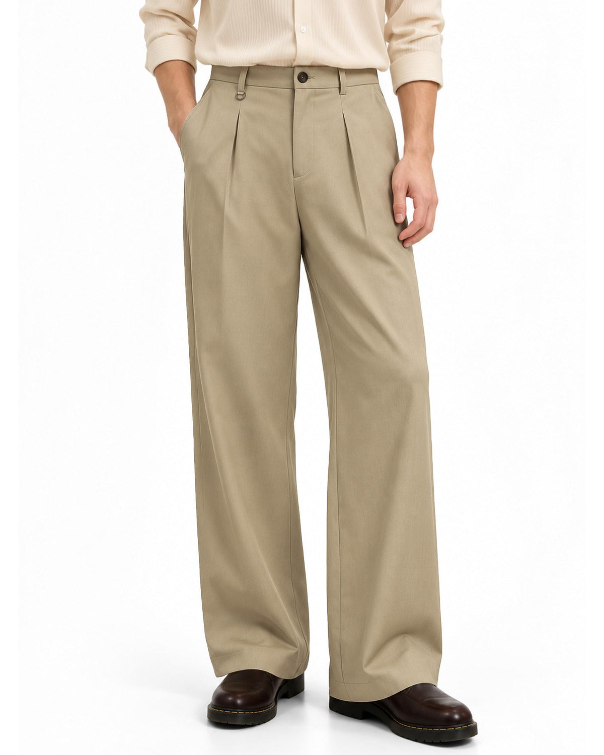 ZKMAN Men's Wide Leg Pleated Dress Pants Drawstring Elastic Waist Slacks