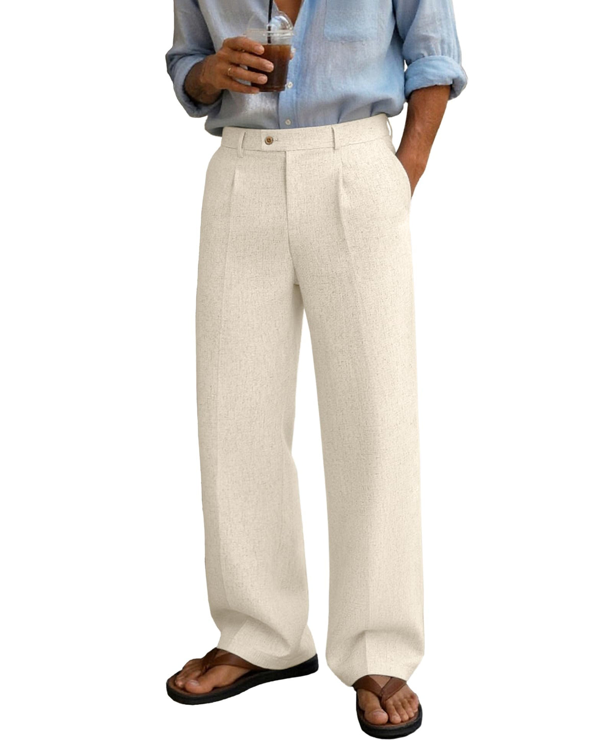 Susclude Mens Linen Casual Dress Pants Wide Leg Baggy Pleated Work Trousers