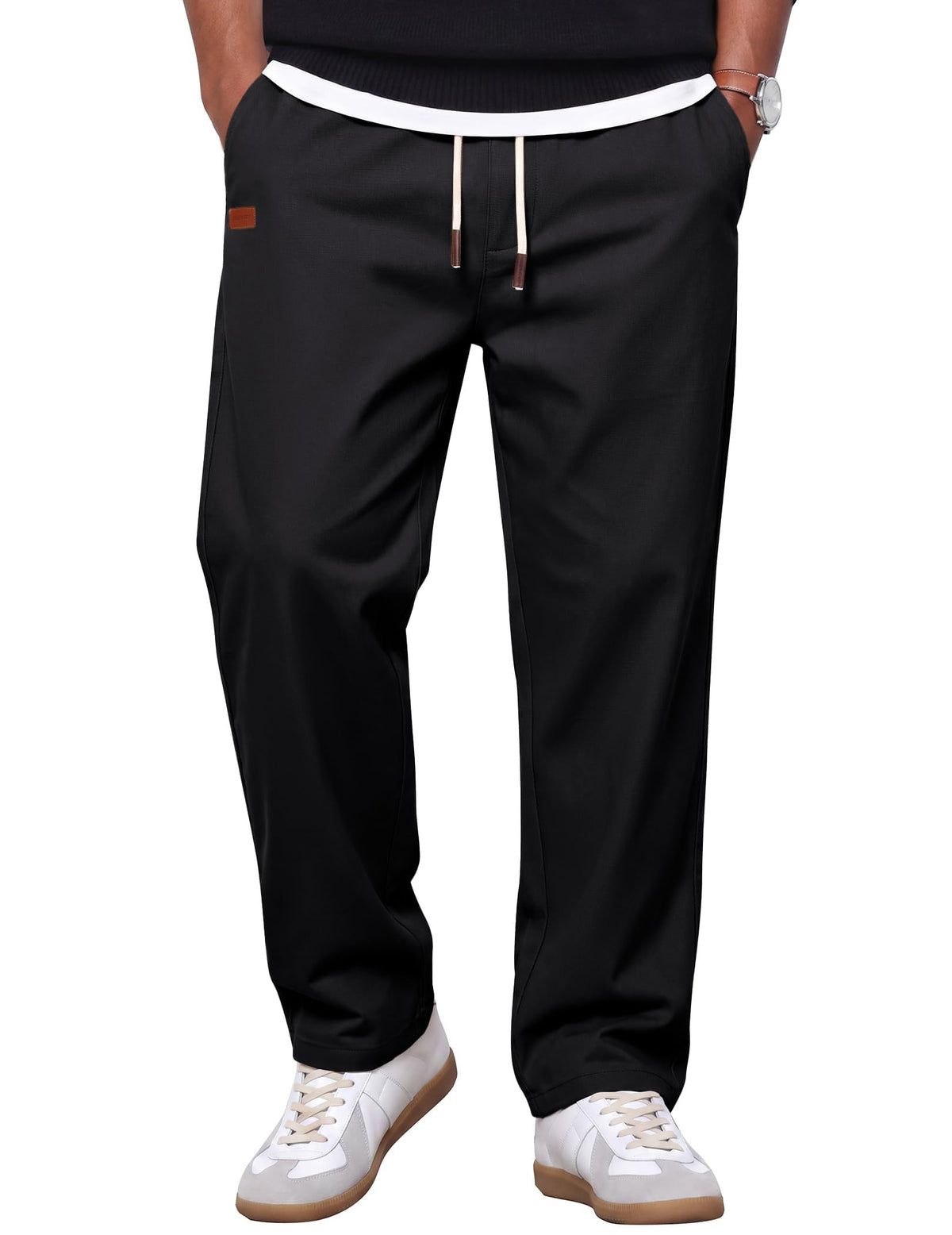 COOFANDY Mens Casual Pants Elastic Waist Drawstring Chino Pant Cotton Twill Stretch Slacks with Pocket