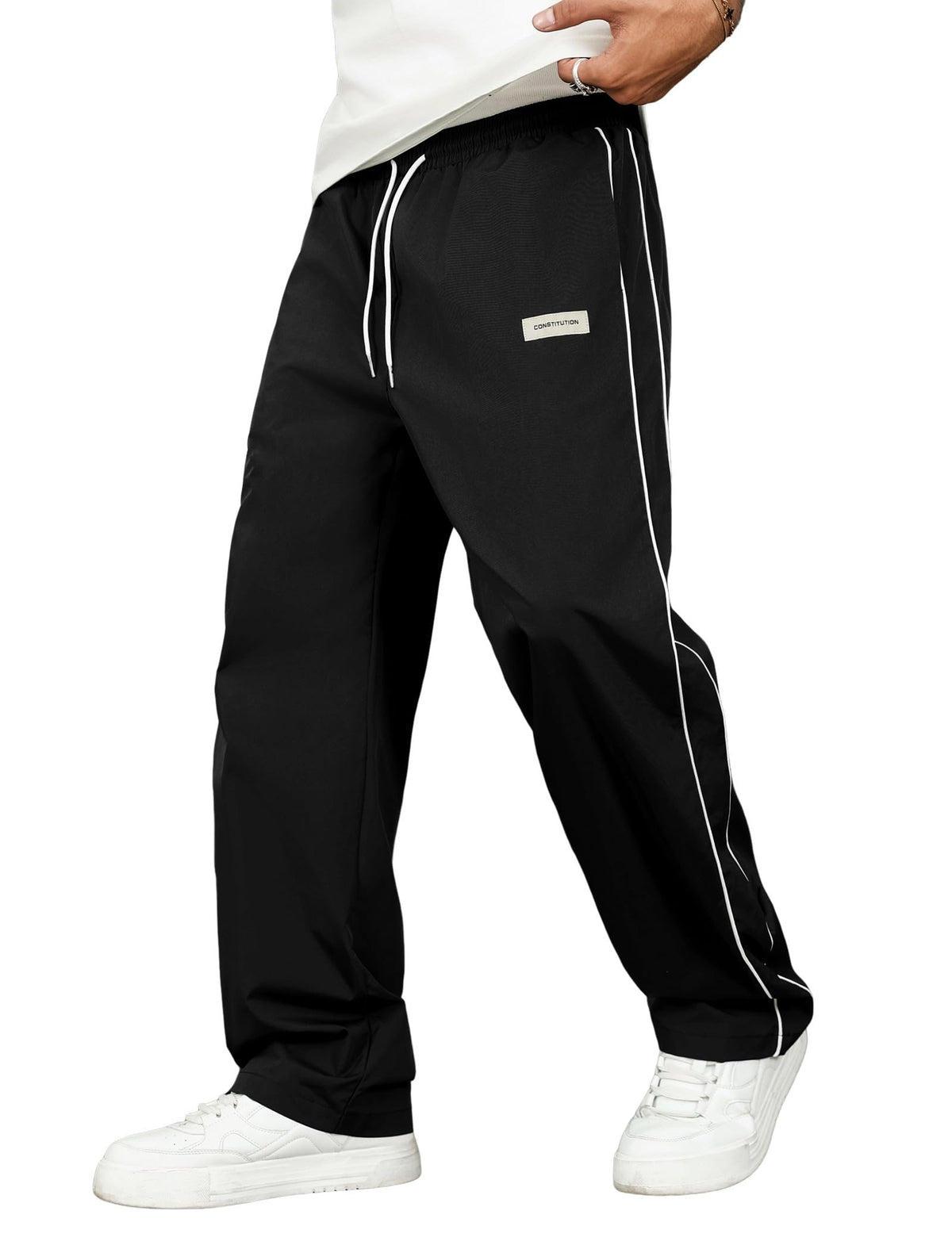 ZAFUL Mens Casual Sweatpants Stripe Drawstring Letter Y2K Baggy Track Pants