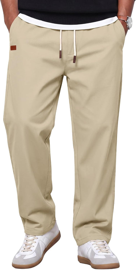 COOFANDY Mens Casual Pants Elastic Waist Drawstring Chino Pant Cotton Twill Stretch Slacks with Pocket