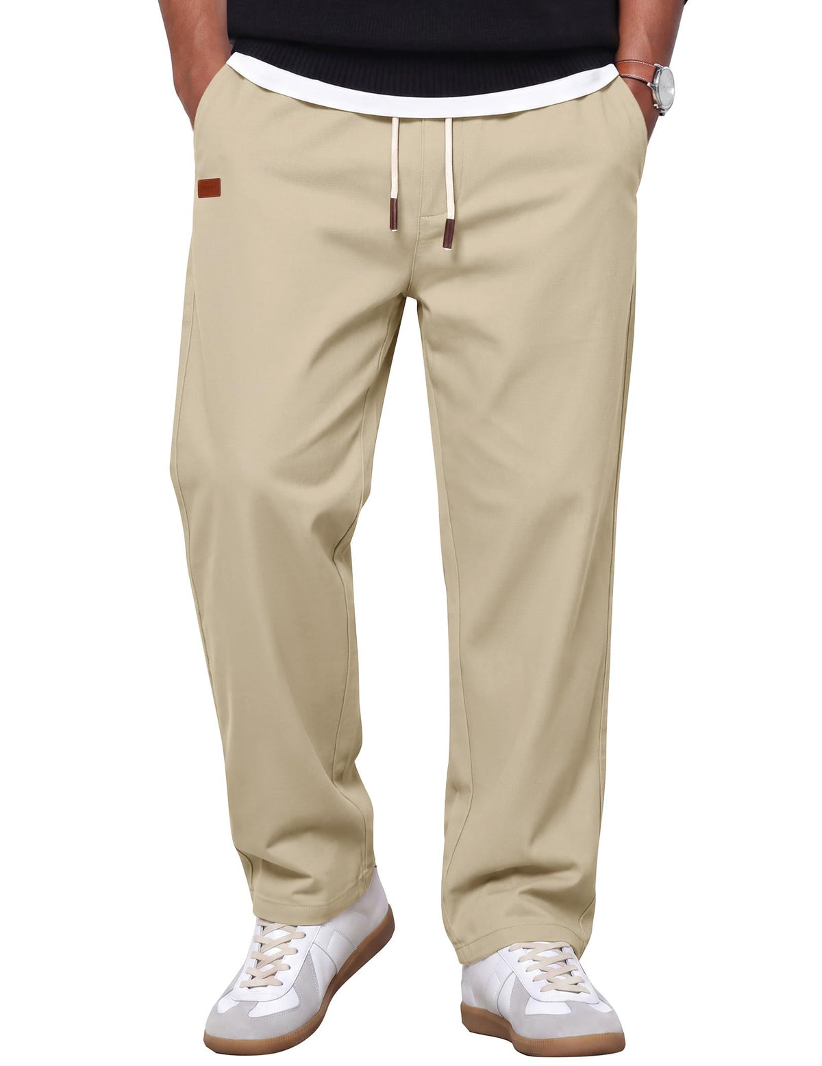 COOFANDY Mens Casual Pants Elastic Waist Drawstring Chino Pant Cotton Twill Stretch Slacks with Pocket