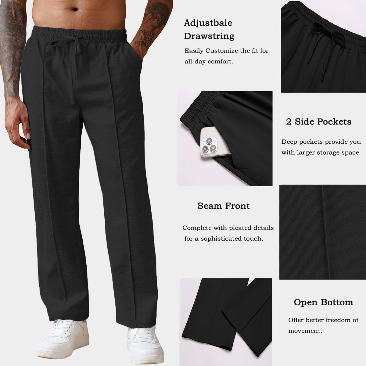 COOFANDY Men's Knit Sweatpants Straight Leg Casual Pants with Drawstring