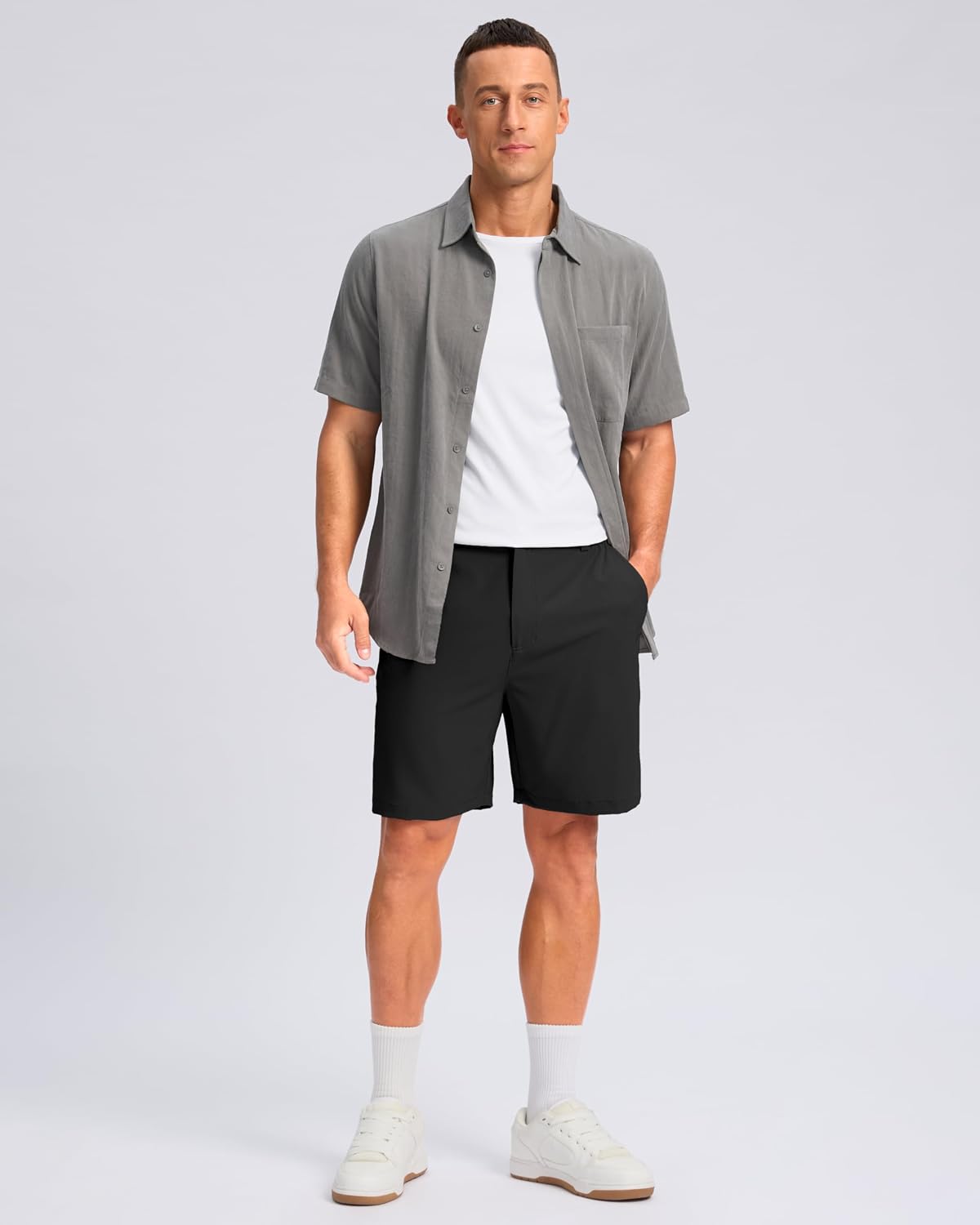 Pudolla Men's Casual Shorts 7"/9"/5" Lightweight Golf Shorts with 3 Pockets Stretch Quick Dry Comfy Work Shorts