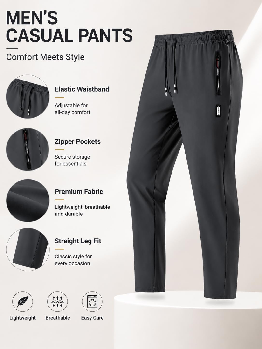Men's Athletic Pants Lightweight Sweatpants Zipper Pockets