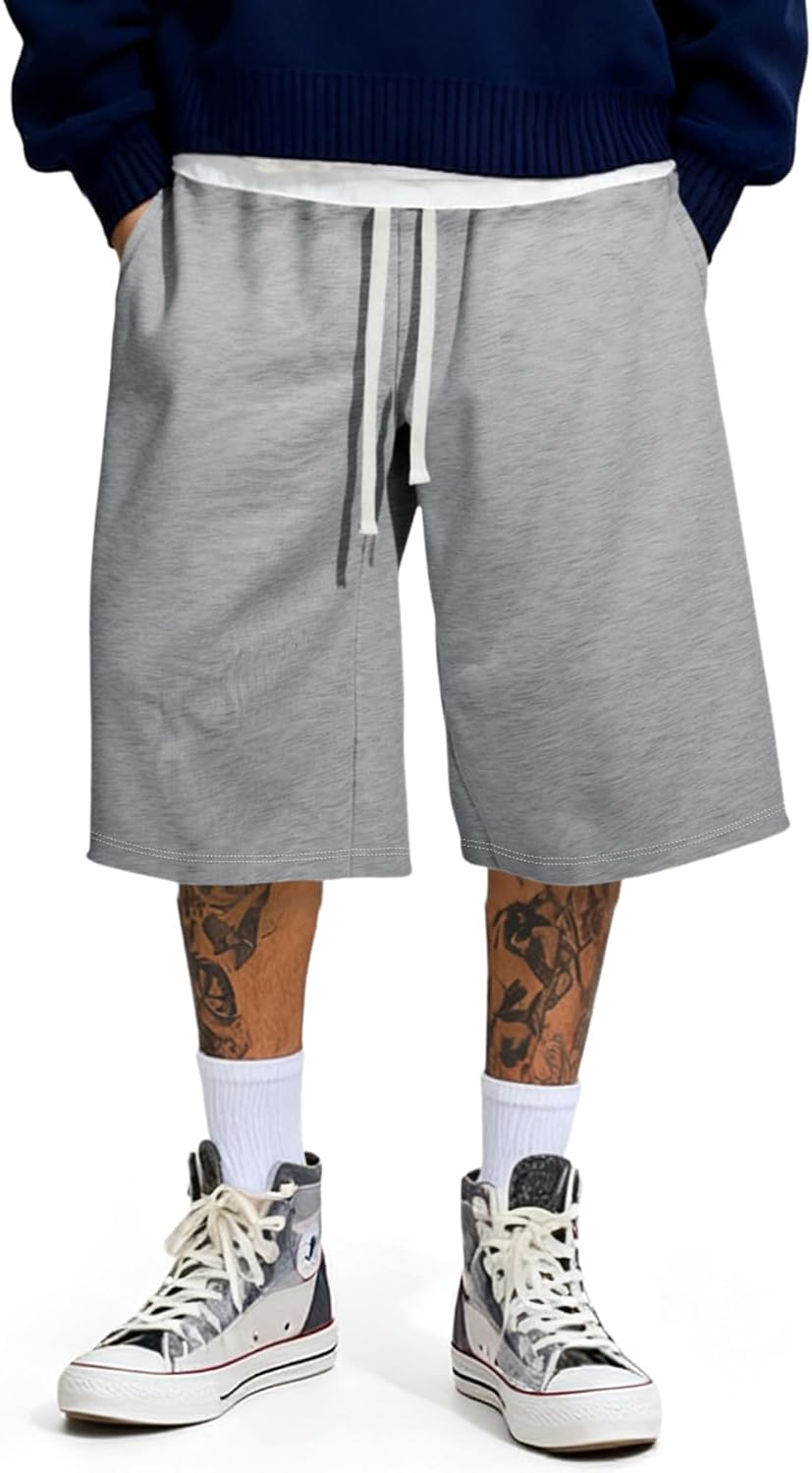 JMIERR Men's Baggy Sweat Shorts Below Knee Drawstring