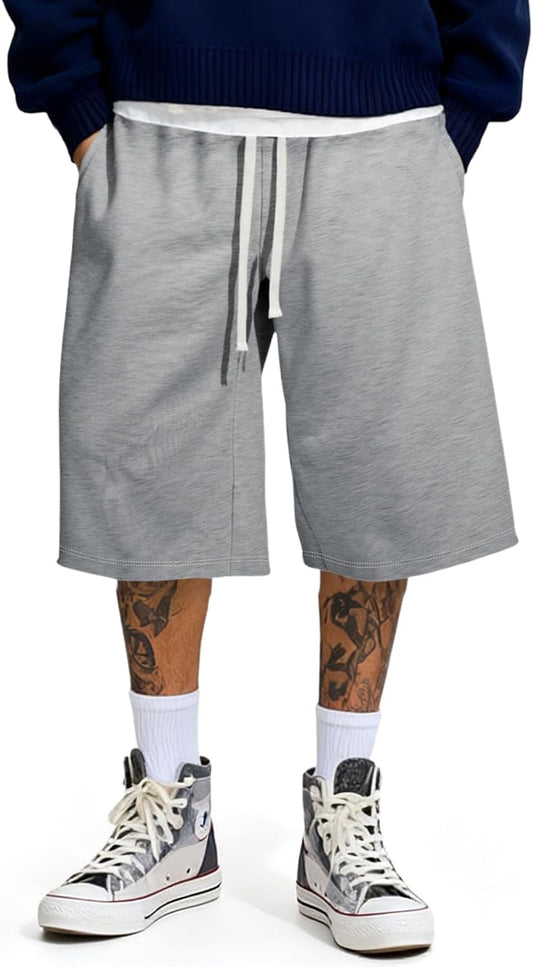 JMIERR Men's Baggy Sweat Shorts Below Knee Drawstring