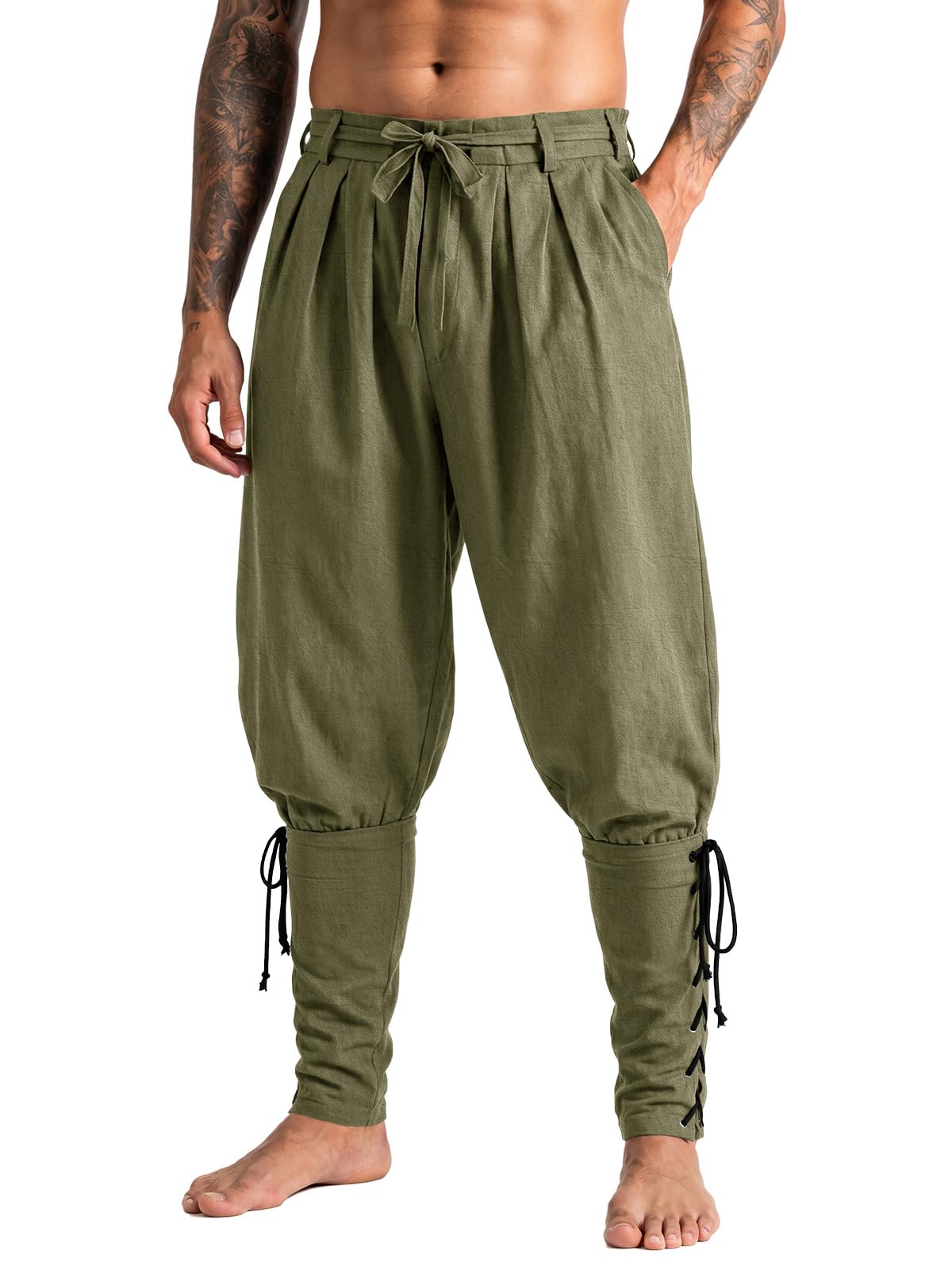 Runcati Mens Medieval Pirate Pants Ankle Banded Renaissance Viking Trousers