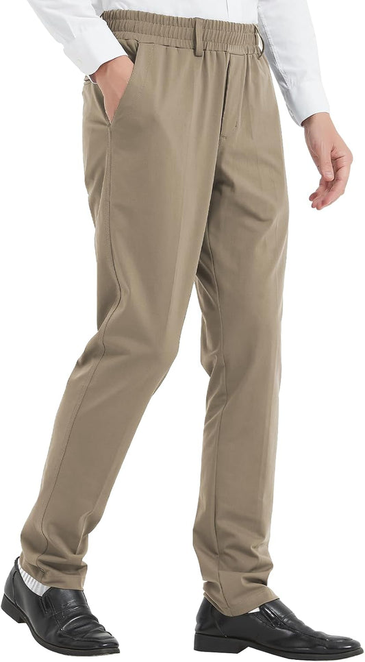 LETAOTAO Mens Elastic Waist Pants for Seniors High Stretch Expandable Waist Slacks for Elderly with Magnet Button