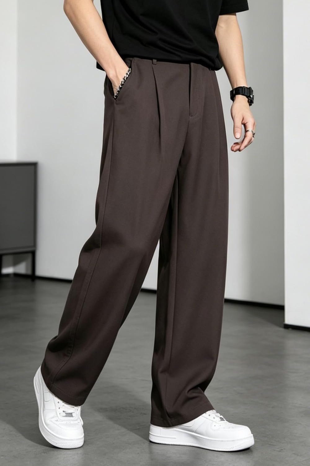 Heyfanee Baggy Dress Pants Men Pleated Wide Leg Trousers Old Money