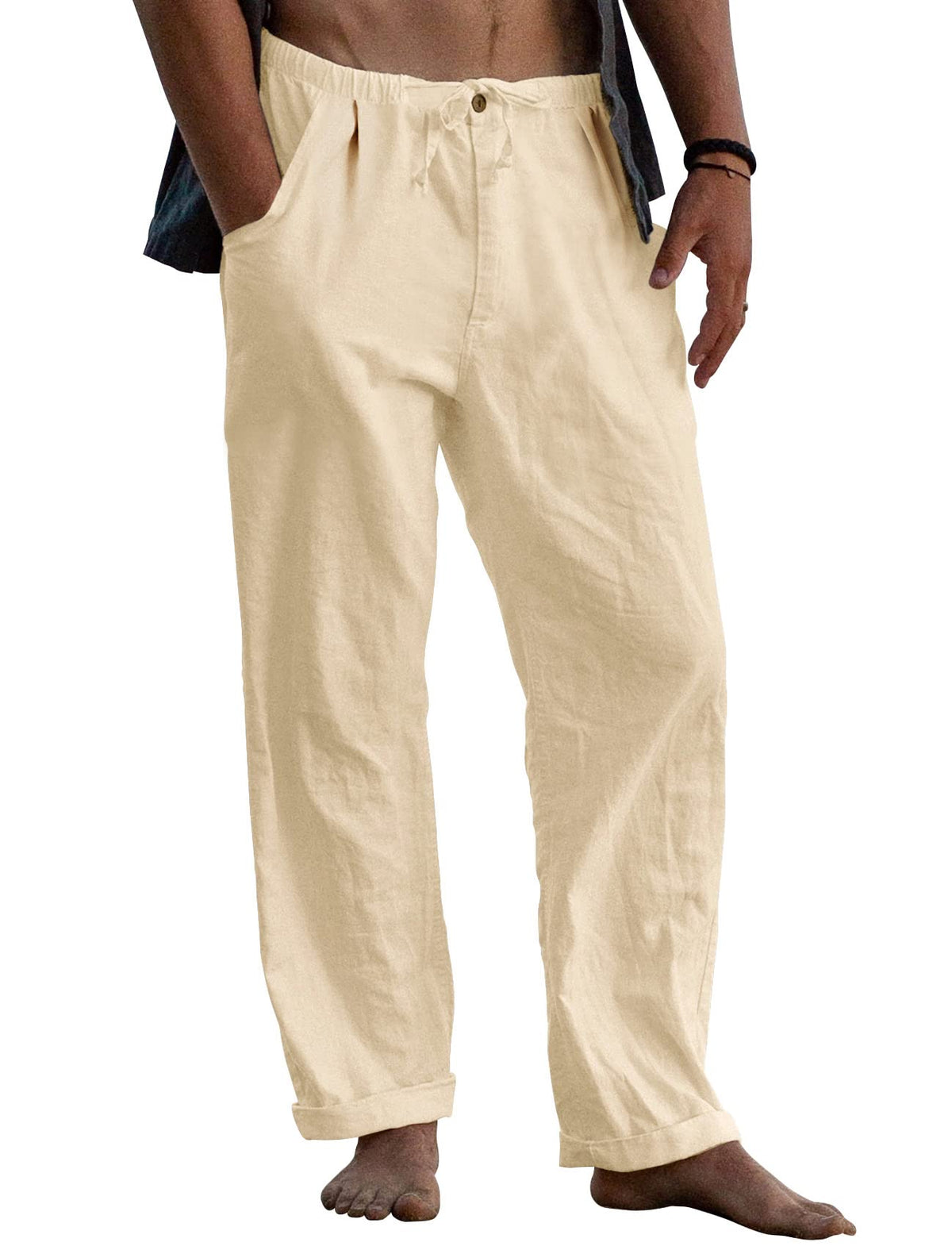 Gafeng Mens Linen Pants Yoga Casual Beach Summer Harem Baggy Trousers