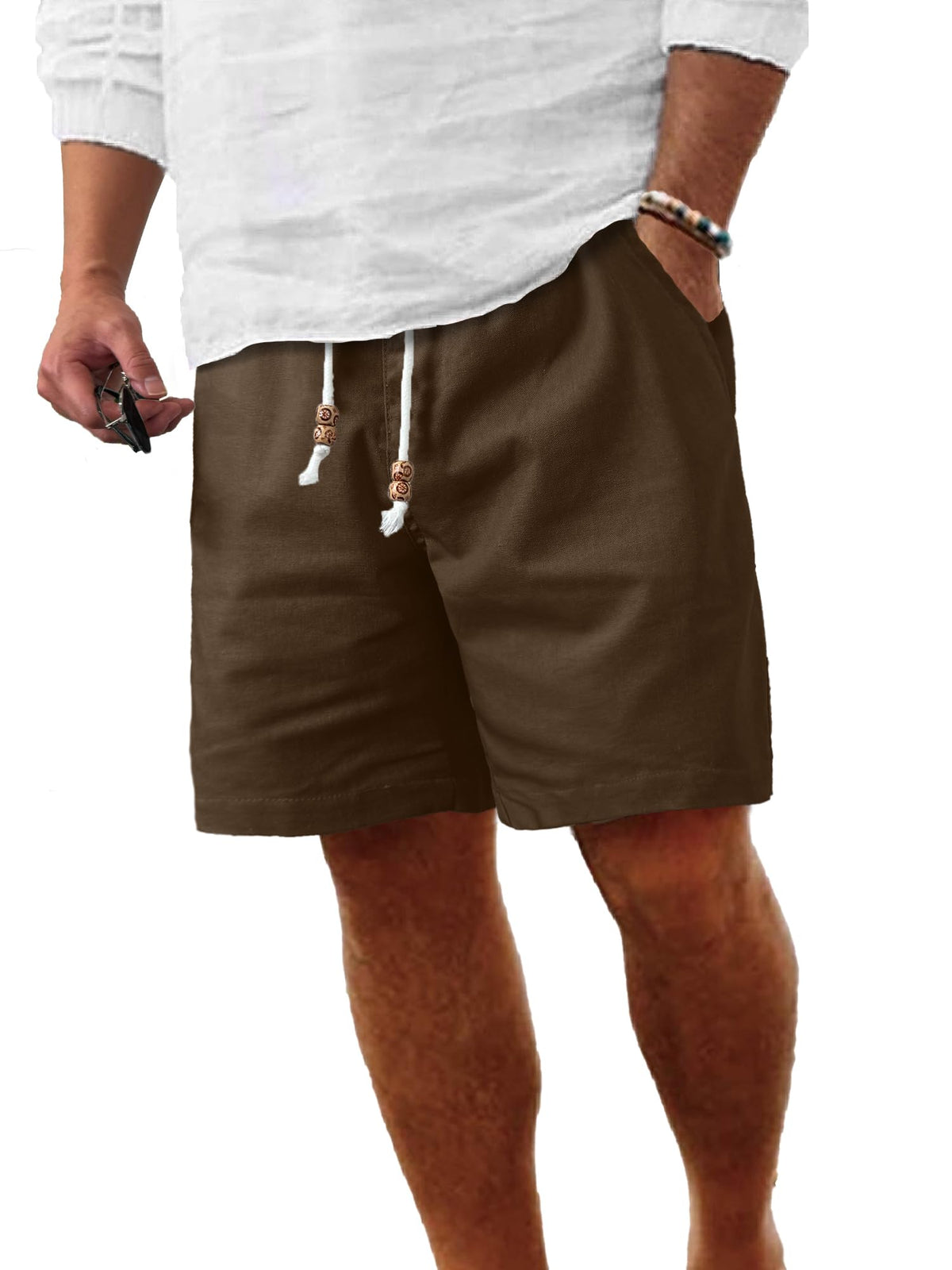 Comdecevis Men's Cotton Linen Casual Shorts
