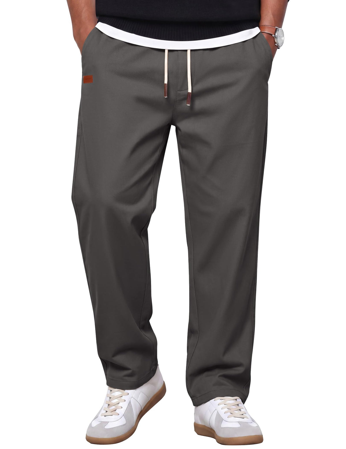 COOFANDY Mens Casual Pants Elastic Waist Drawstring Chino Pant Cotton Twill Stretch Slacks with Pocket