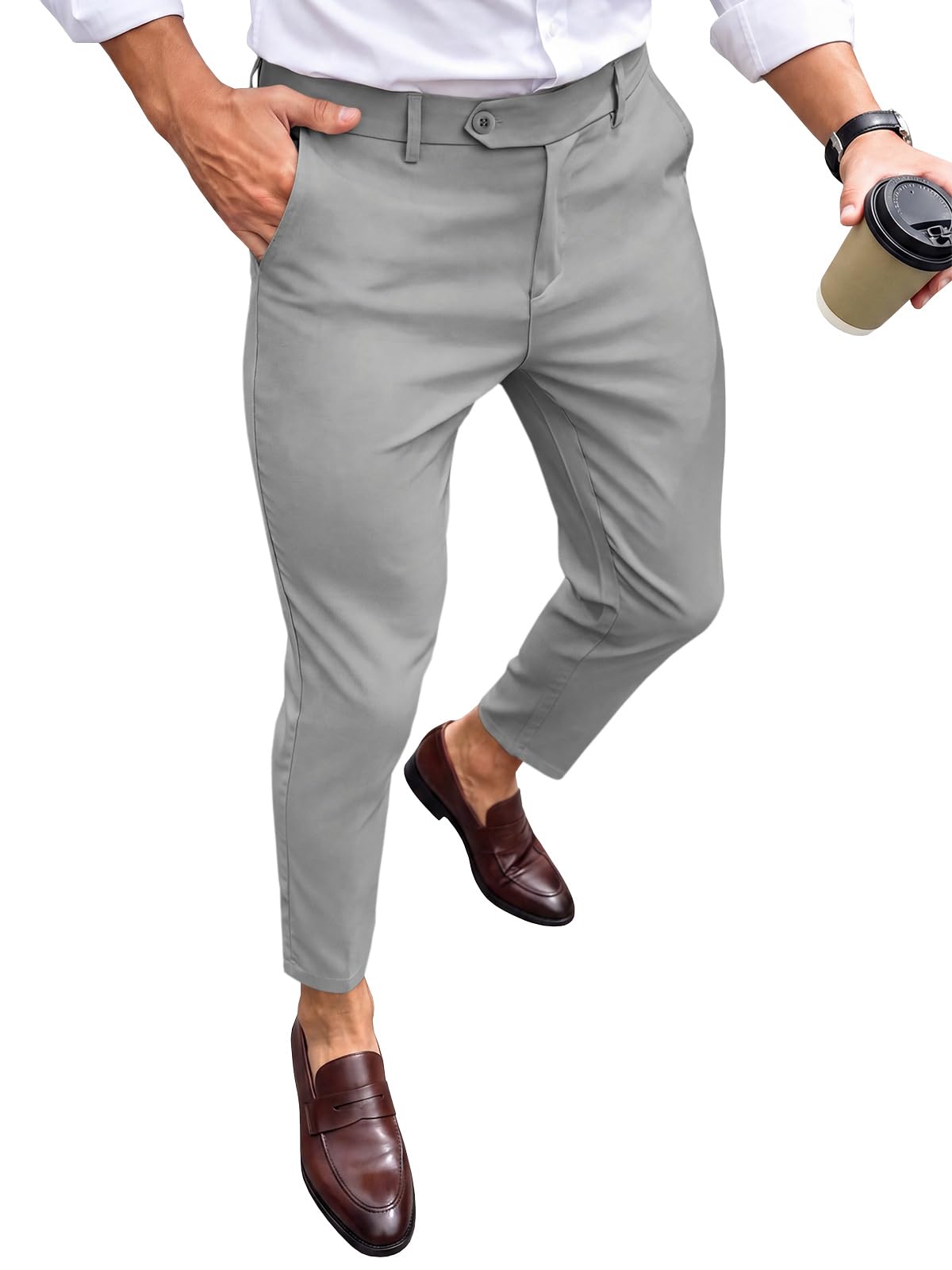 Runcati Mens Slim Fit Dress Pants Casual Stretch Skinny Trousers 30"/32"
