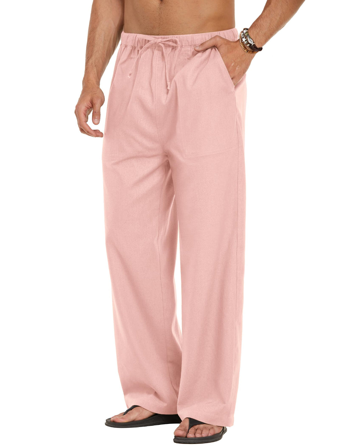 COOFANDY Men Linen Pants Casual Elastic Waist Drawstring Pants Summer Beach