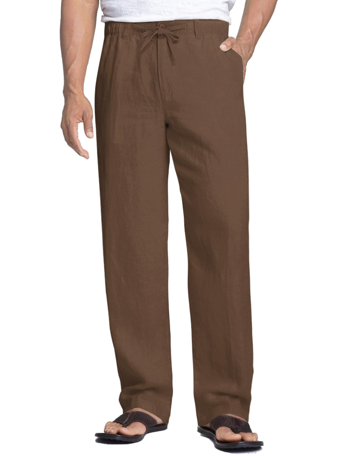 COOFANDY Men's Linen Pants Casual Lightweight Drawstring Beach Summer Pant
