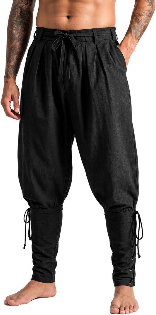 Runcati Mens Medieval Pirate Pants Ankle Banded Renaissance Viking Trousers