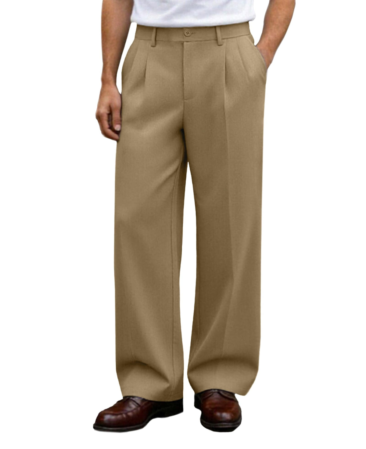 Susclude Mens Casual Dress Pants Old Money Pleated Baggy Wide Leg Slacks Vintage Stylish Relaxed Fit Work Trousers