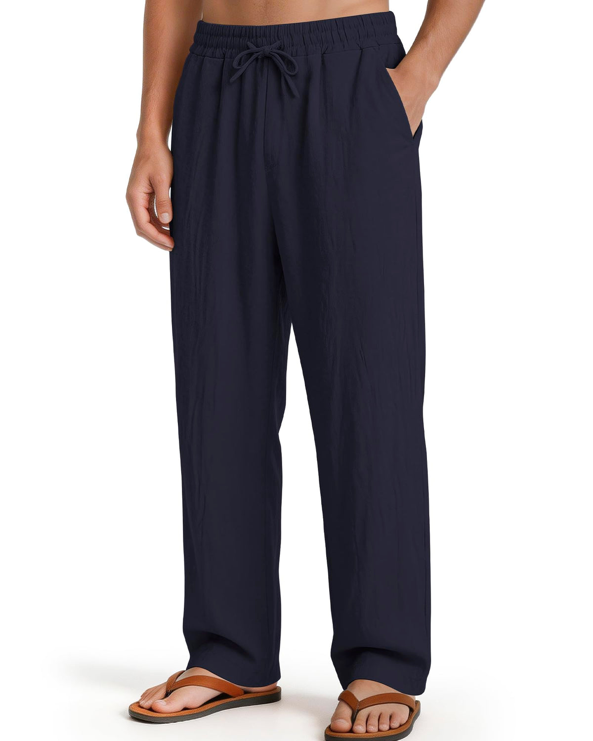 Men's Casual Pants Elastic Waist with Drawstring Loose Fit Beach Summer Trousers for Travel and Lounge Wear