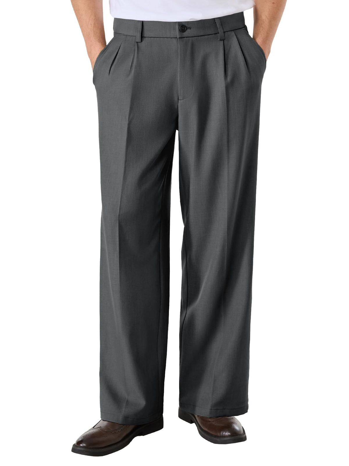 Comdecevis Men's Pleated Wide Leg Relaxed Fit Dress Pants
