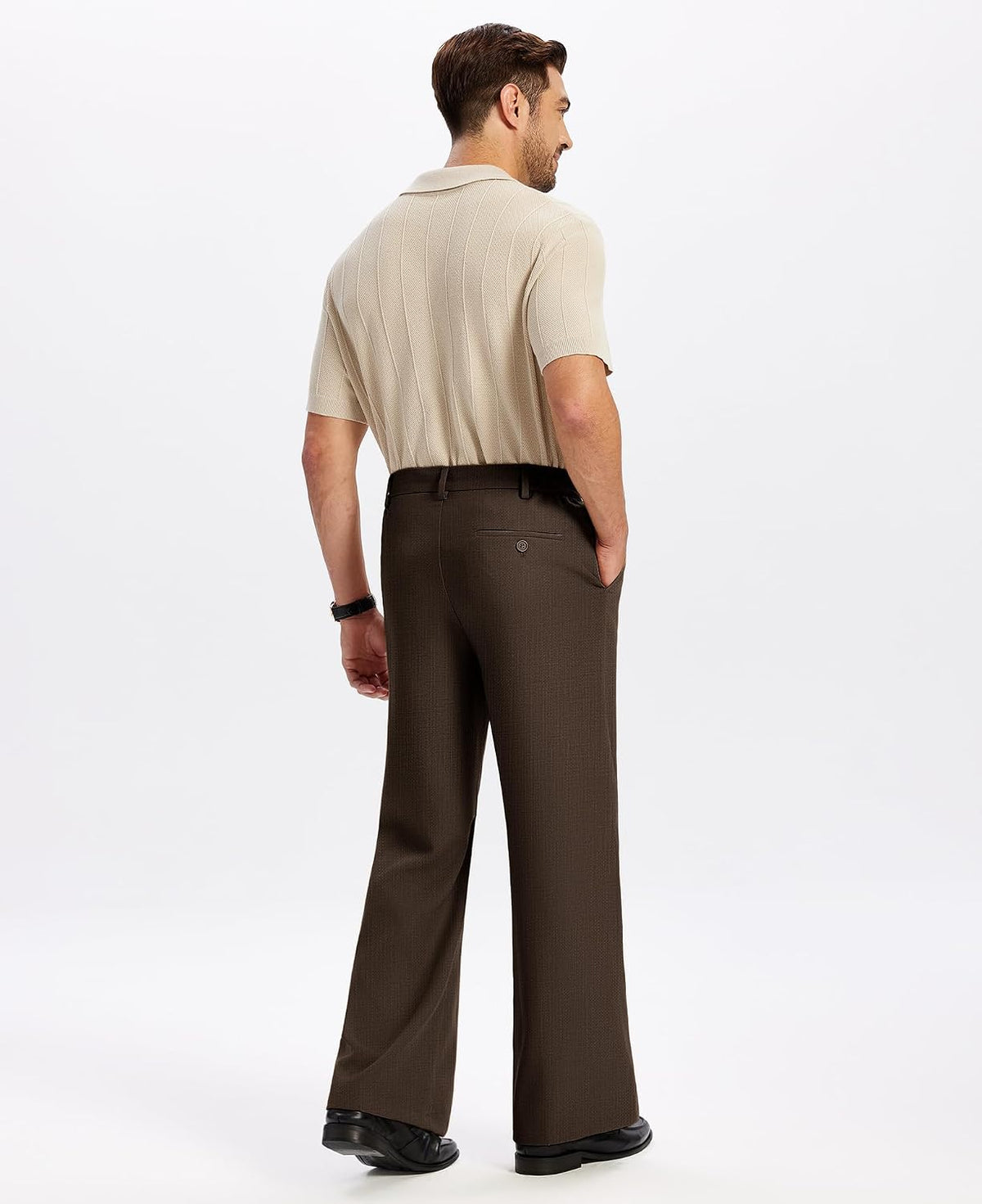 Susclude Mens Bootcut Casual Dress Pants Flared Wide Leg Old Money Pleated Elastic Waist Slacks Vintage Work Office Trousers