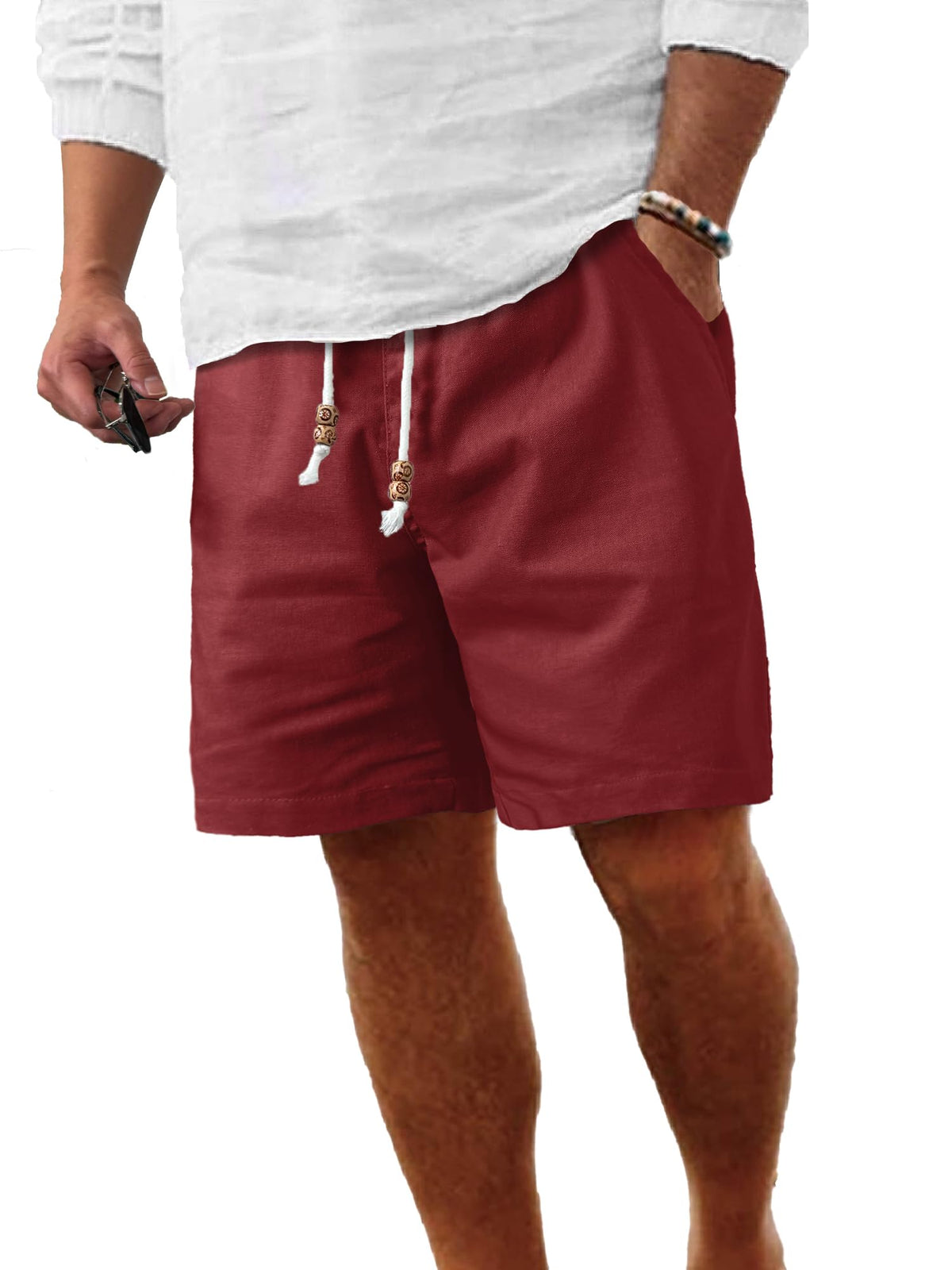 Comdecevis Men's Cotton Linen Casual Shorts