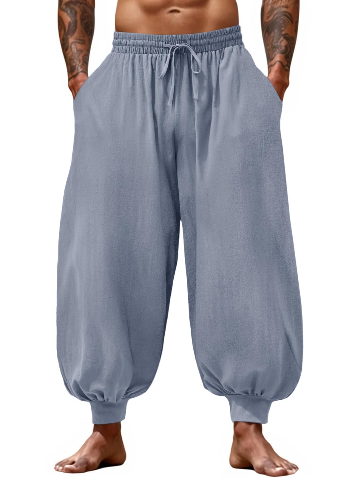Runcati Mens Harem Pants Casual Baggy Trousers Cotton Boho Pants