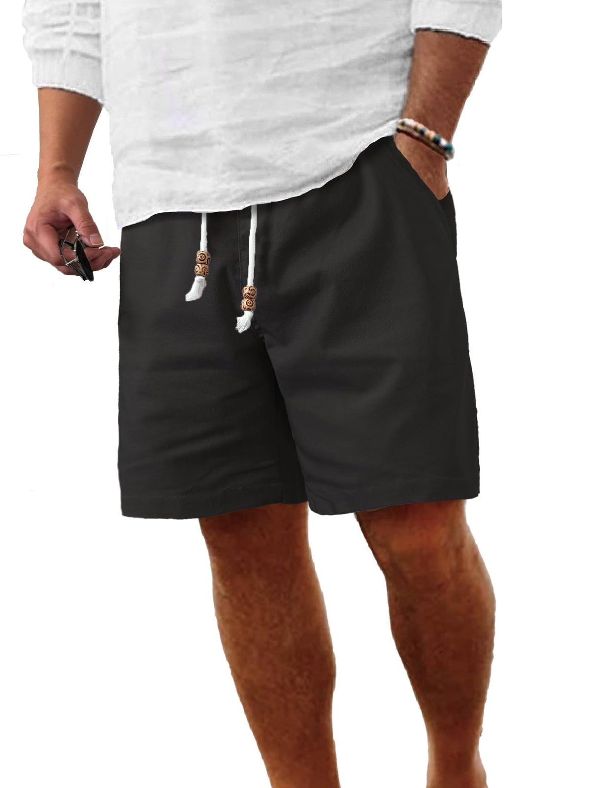 Comdecevis Men's Cotton Linen Casual Shorts