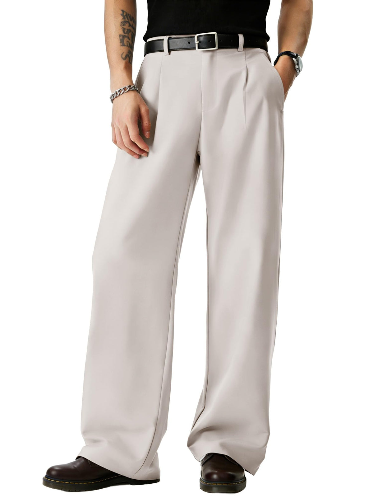 JMIERR Mens Baggy Casual Dress Pants Lightweight Pleated Old Money Wide Leg Pants Loose Relaxed Fit Trousers