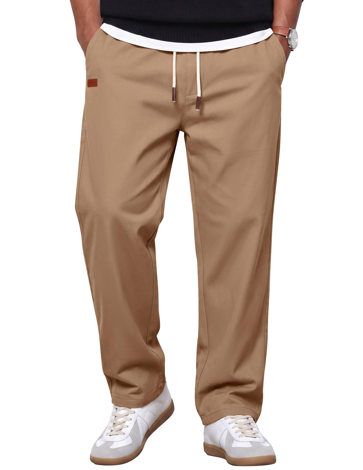 COOFANDY Mens Casual Pants Elastic Waist Drawstring Chino Pant Cotton Twill Stretch Slacks with Pocket