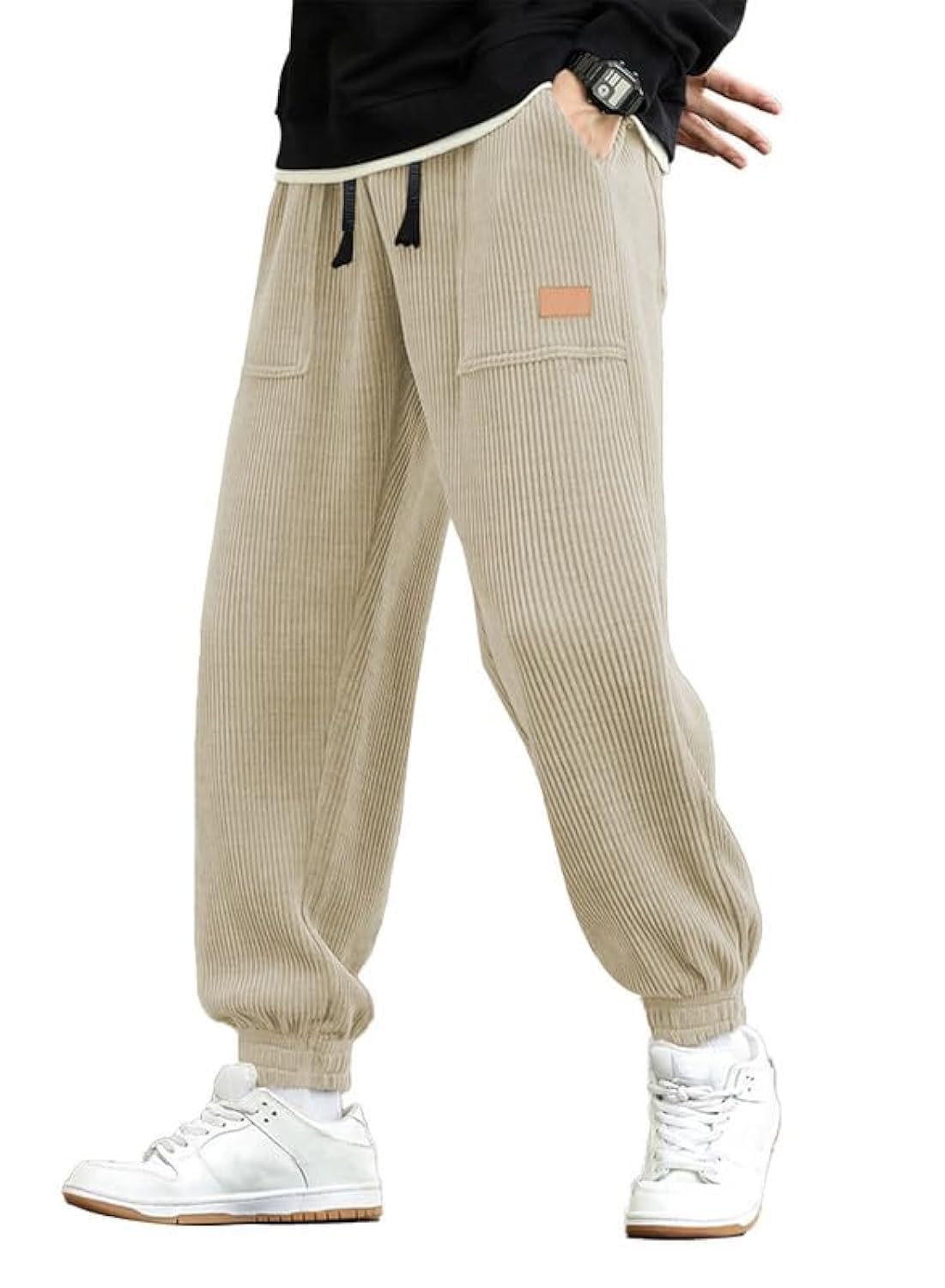 JMIERR Mens Corduroy Drawstring Sweatpants Casual Joggers Relaxed Fit Pants