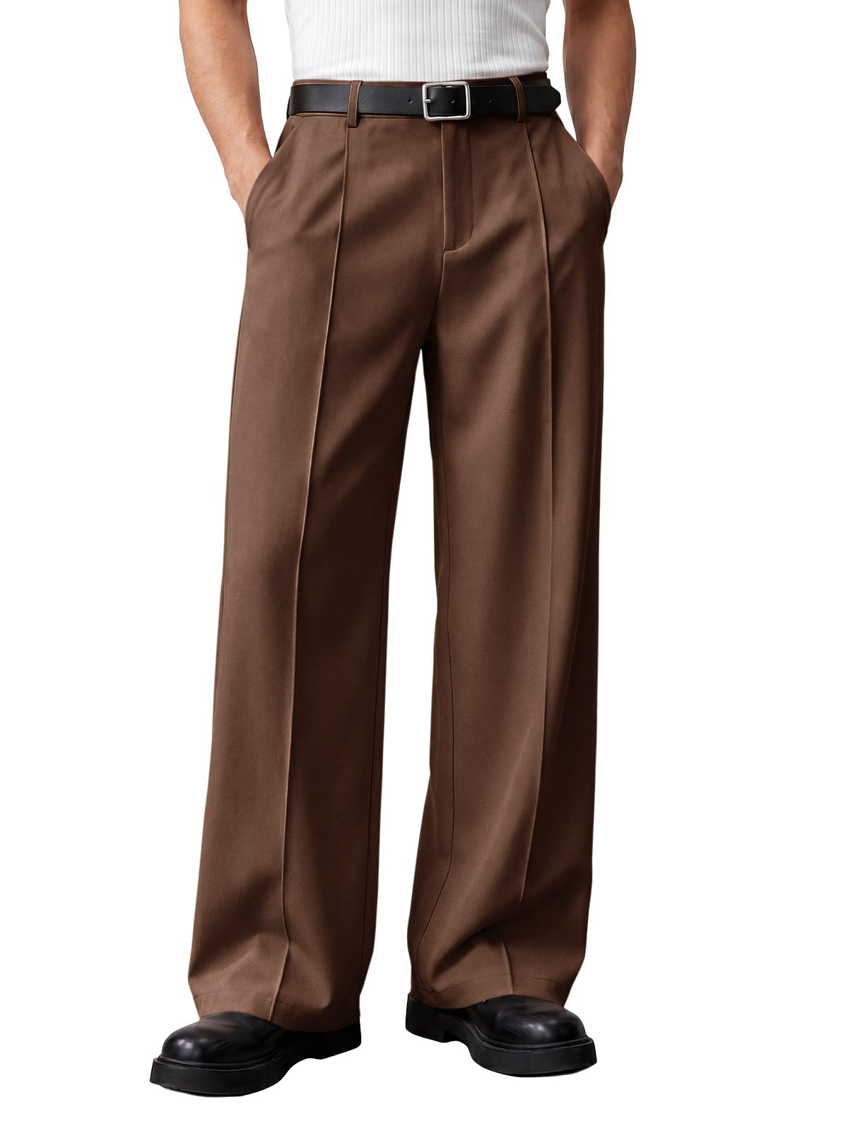 Runcati Mens Baggy Dress Pants Casual Pleated Wide Leg Lightweight Trousers