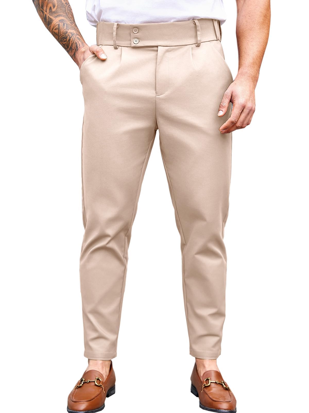 Mens Chino Pants Slim Fit Stretch Skinny Tapered Dress Pant Casual Trousers