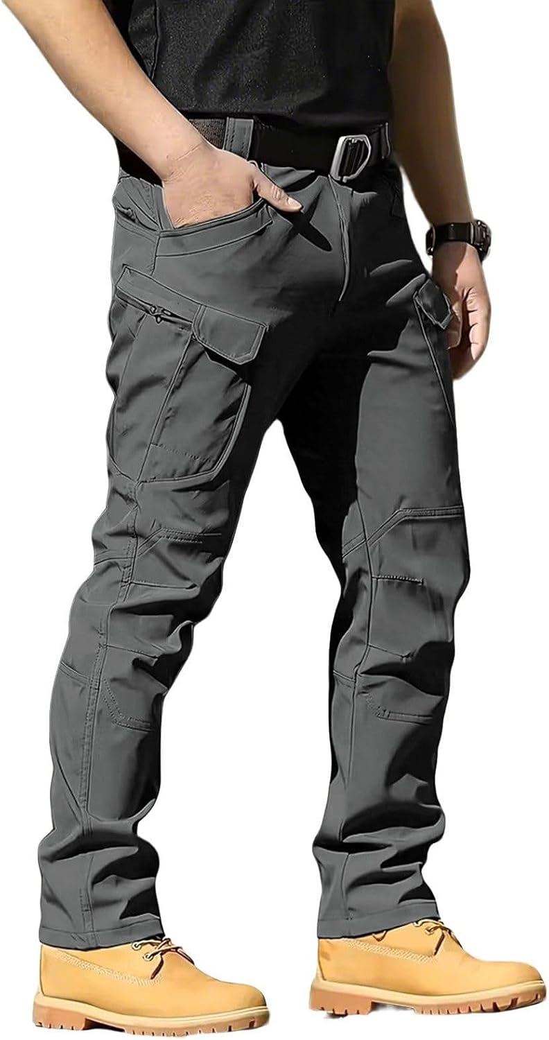 Men's Lightweight Tactical Pants, Water Resistant Hiking Cargo Pants with Multiple Pockets for Outdoor (No Belt)