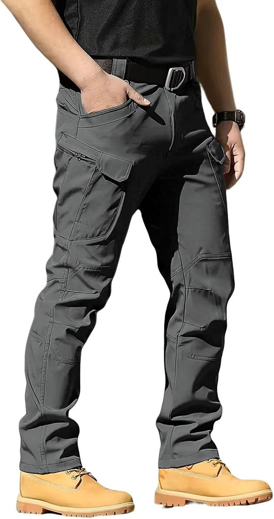 Men's Lightweight Tactical Pants, Water Resistant Hiking Cargo Pants with Multiple Pockets for Outdoor (No Belt)