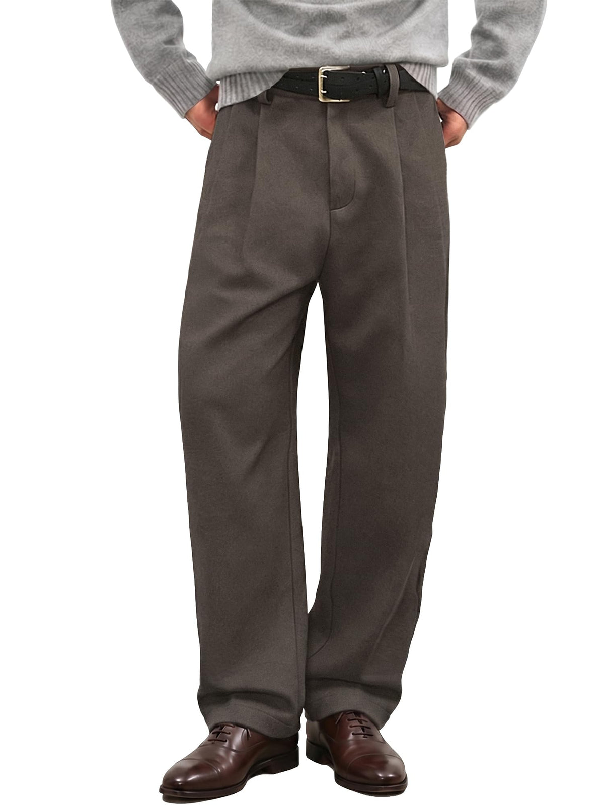 JMIERR Men's Baggy Pleated Wide Leg Loose Fit Brushed Casual Dress Pants