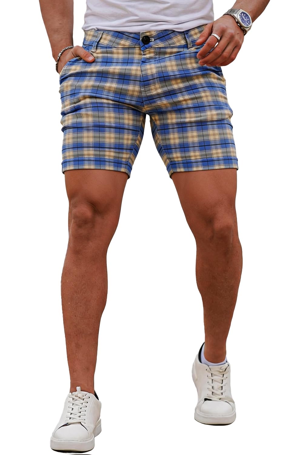 GINGTTO Mens Slim Fit Shorts Stretch Tapered Leg Skinny Chinos 5" 7"