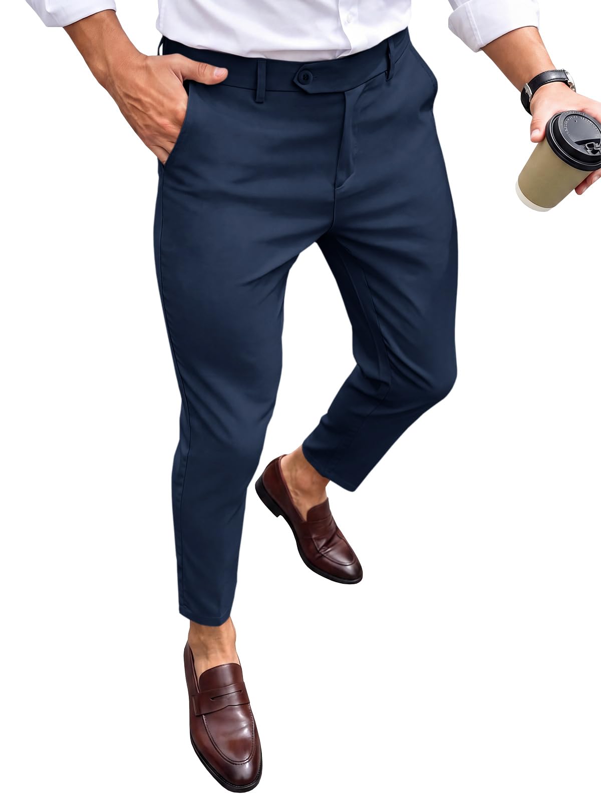 Runcati Mens Slim Fit Dress Pants Casual Stretch Skinny Trousers 30"/32"