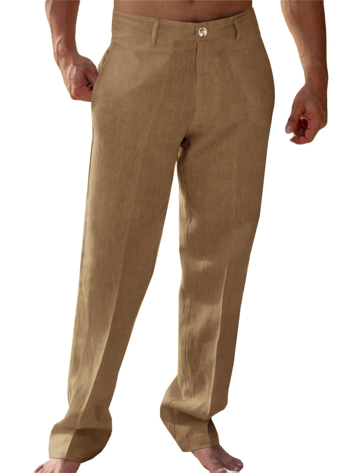 Runcati Mens Casual Pants Linen Elastic Waist Lightweight Straight Pants